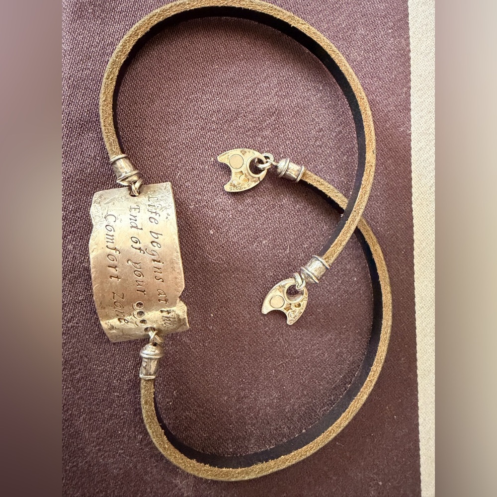 Engraved 925 Silver Metal Plate on Tan Leather Bracelet